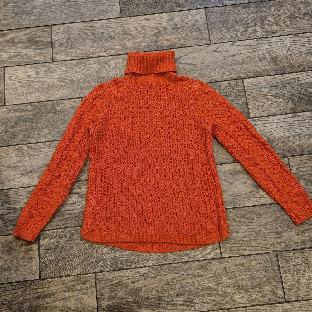 GAP Cable Knit Popcorn Turtleneck Sweater Orange Wool Blend Medium